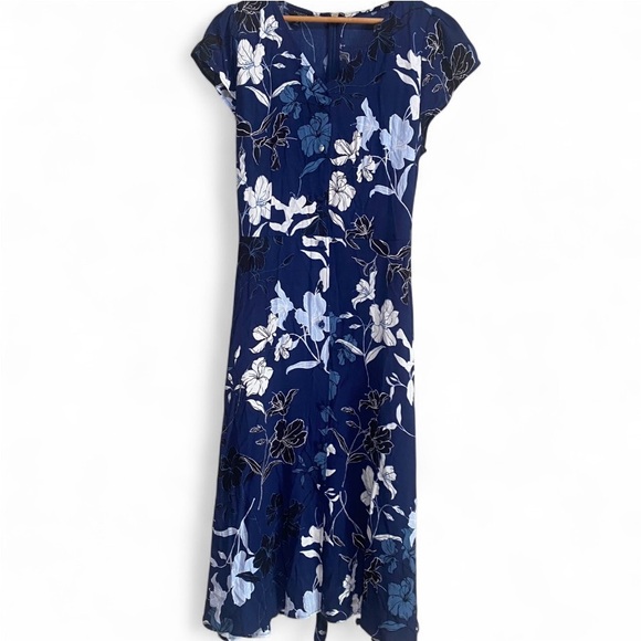 Talbots Petites Women's Navy Floral Long Dress Size 12P - Picture 1 of 7